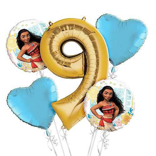 Nav Item for Moana 9th Birthday Balloon Bouquet 5pc Image #1