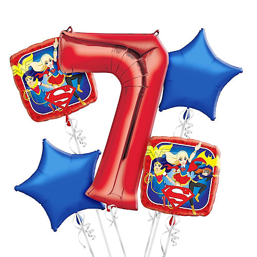 DC Super Hero Girls 7th Birthday Balloon Bouquet 5pc Image #1