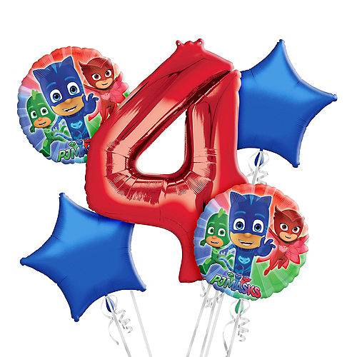 Nav Item for PJ Masks 4th Birthday Balloon Bouquet 5pc Image #1