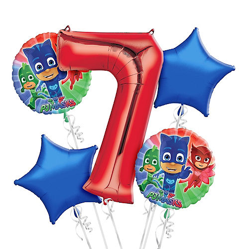 PJ Masks 7th Birthday Balloon Bouquet 5pc Image #1