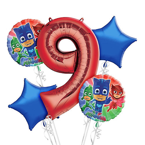 Nav Item for PJ Masks 9th Birthday Balloon Bouquet 5pc Image #1