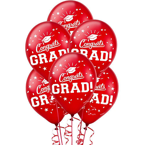 Red Congrats Grad Balloons 15ct Image #1