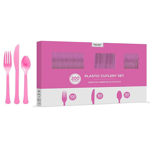 Bright Pink Plastic Tableware Kit for 50 Guests Image #7
