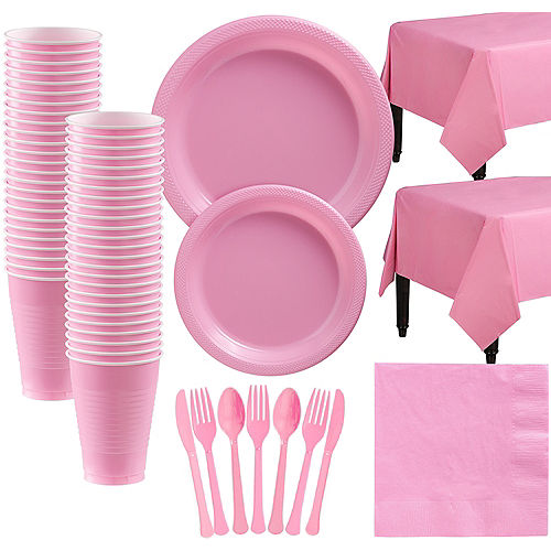 Nav Item for New Pink Plastic Tableware Kit for 50 Guests Image #1