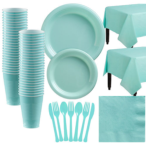 Nav Item for Robin's Egg Blue Plastic Tableware Kit for 50 Guests Image #1