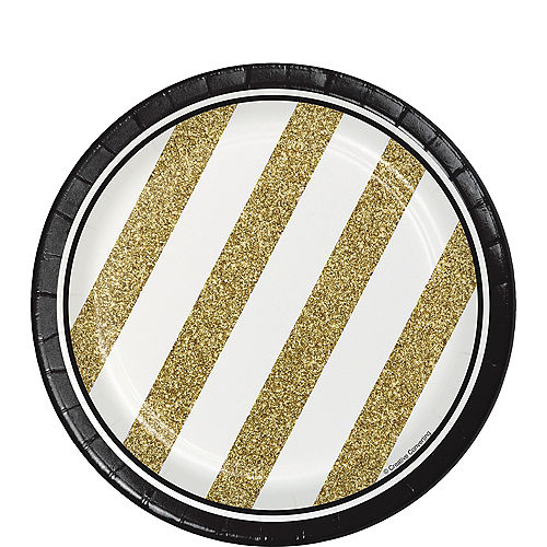 Nav Item for White & Gold Striped Dessert Plates 8ct Image #1