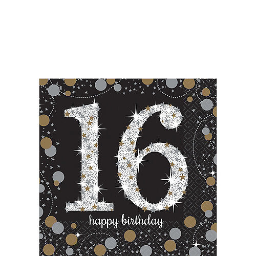 16th Birthday Beverage Napkins 16ct - Sparkling Celebration Image #1