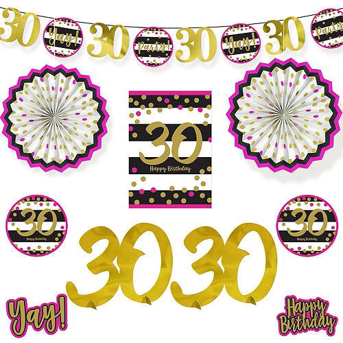 Pink & Gold 30th Birthday Room Decorating Kit 10pc Image #1