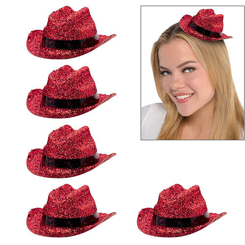 Red Glitter Mini Cowboy Hats 10ct Image #1