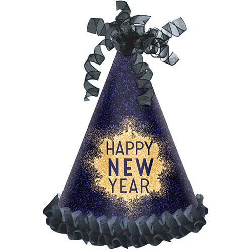 Nav Item for Glitter Blue & Gold Happy New Year Party Hat Image #1