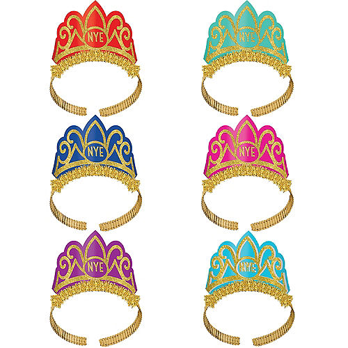 Nav Item for Glitter Colorful New Year's Eve Tiaras 6ct Image #1
