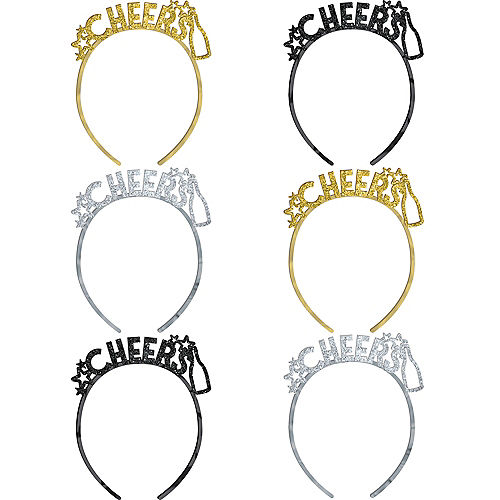 Nav Item for Glitter Black, Gold & Silver Cheers Headbands 6ct Image #1