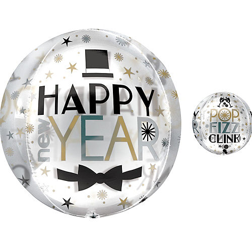 Dapper Night Happy New Year Balloon - See Thru Orbz, 16in Image #1