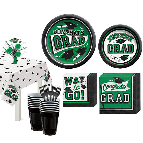 Congrats Grad Green Graduation Tableware Kit for 18 Guests Image #1