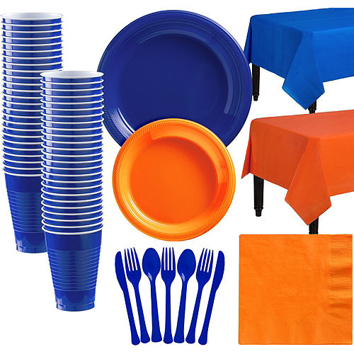 Nav Item for Royal Blue & Orange Plastic Tableware Kit for 50 Guests Image #1