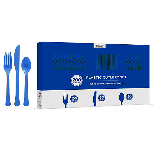 Royal Blue & Orange Plastic Tableware Kit for 50 Guests Image #8