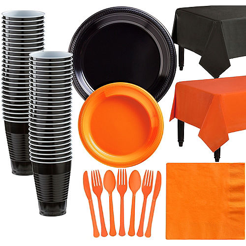 Nav Item for Black & Orange Plastic Tableware Kit for 50 Guests Image #1