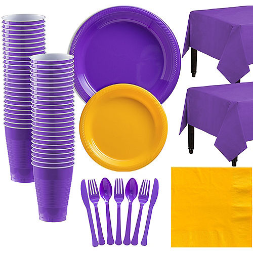 Nav Item for Purple & Sunshine Yellow Plastic Tableware Kit for 50 Guests Image #1