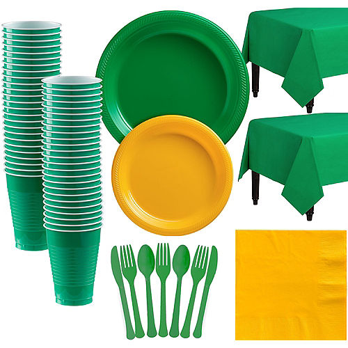 Green & Sunshine Yellow Plastic Tableware Kit for 50 Guests Image #1