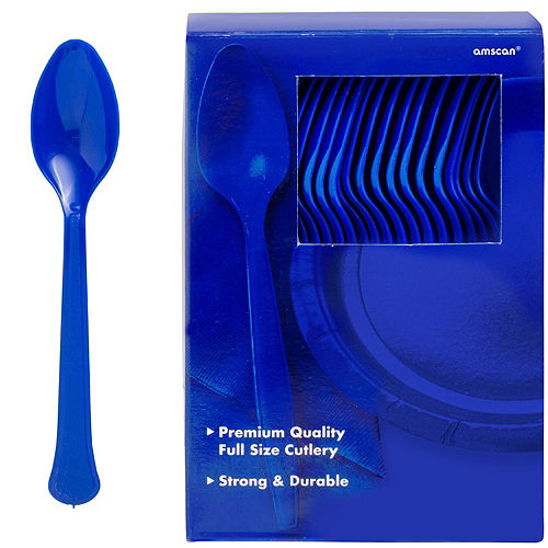 Royal Blue & White Plastic Tableware Kit for 100 Guests Image #12