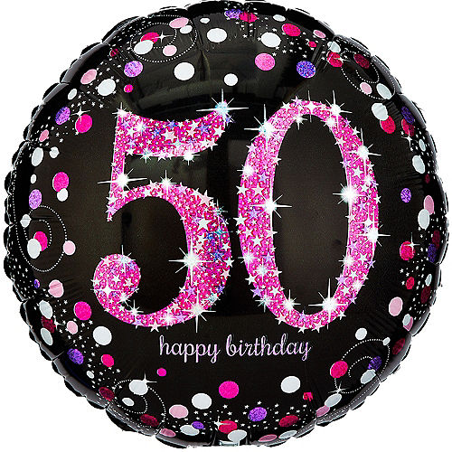 50th Birthday Balloon 18in - Pink Sparkling Celebration Image #1