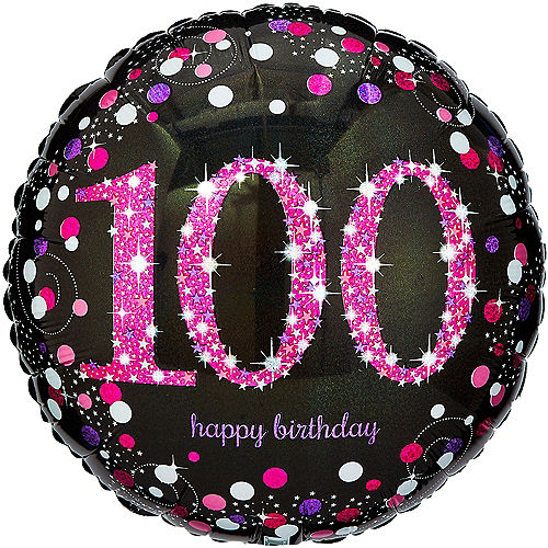 Nav Item for 100th Birthday Balloon 18in - Pink Sparkling Celebration Image #1