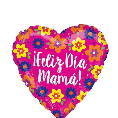 Nav Item for Floral Feliz Dia Mama Heart Balloon, 17in Image #1