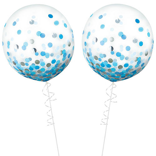 Nav Item for Round Blue & Silver Confetti Balloons 2ct, 24in Image #2