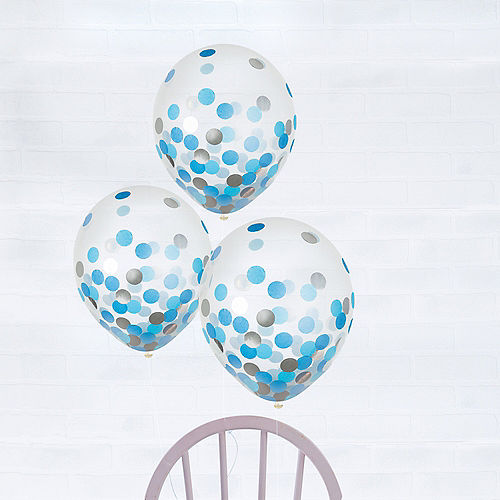 Blue & Silver Confetti Balloons 6ct, 12in Image #1