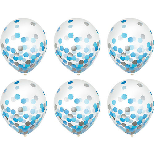 Blue & Silver Confetti Balloons 6ct, 12in Image #2