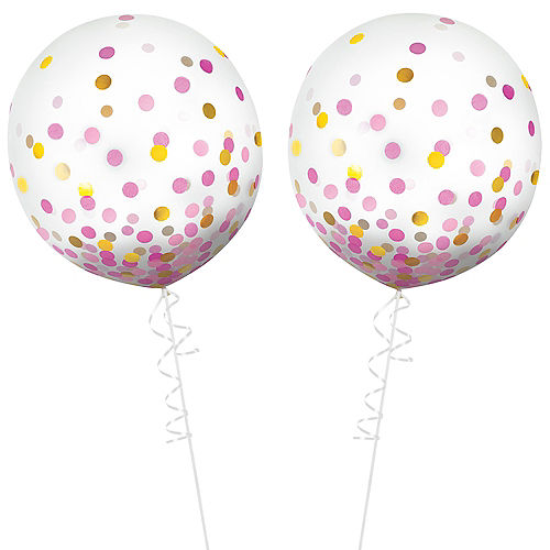 Nav Item for Round Gold & Pink Confetti Balloons 2ct, 24in Image #2