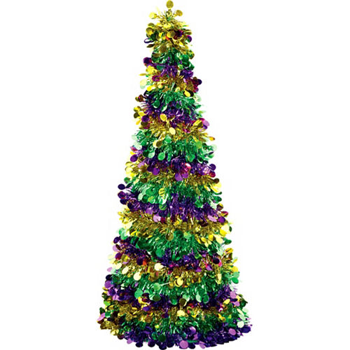3D Gold, Green & Purple Tinsel Tree Image #1
