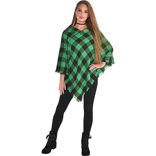 Nav Item for Womens Green Checkered Plaid Poncho Image #1