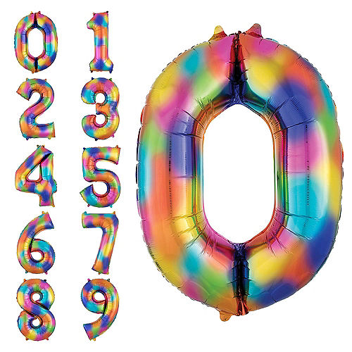 34in Rainbow Splash Number Balloon (0) Image #1