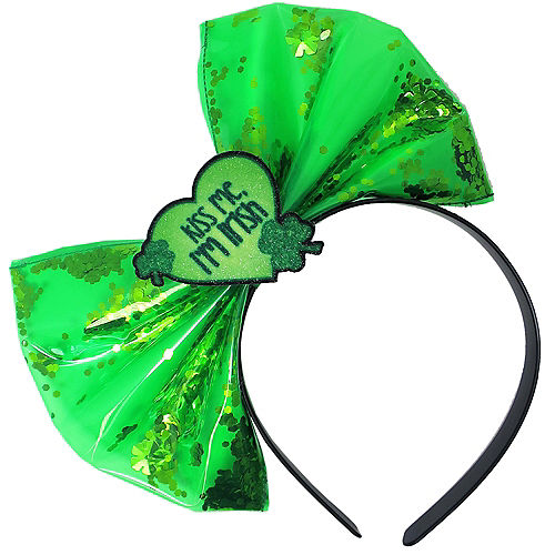 Nav Item for Glitter Kiss Me I'm Irish Bow Headband Image #1