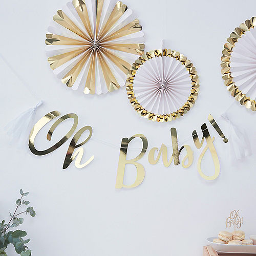 Ginger Ray Metallic Gold Oh Baby Letter Banner Image #1