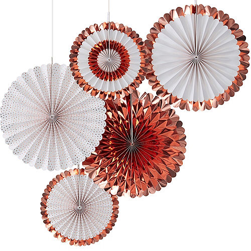 Ginger Ray Metallic Rose Gold Paper Fan Decorations 5ct Image #1