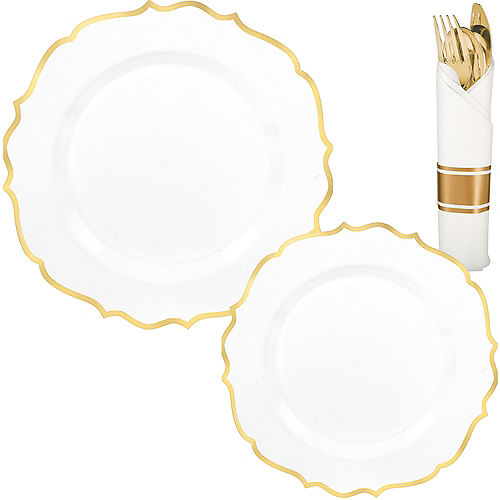 Nav Item for White & Gold Ornate Premium Tableware Kit for 40 Guests Image #1