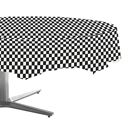Black & White Checkered Round Table Cover Image #1
