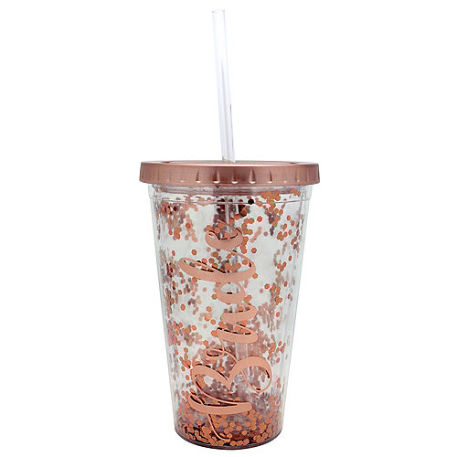 Glitter Rose Gold Bride Double Wall Tumbler with Straw Image #1