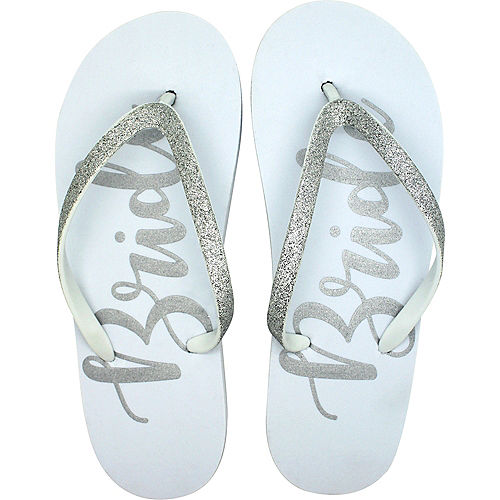 Adult Small/Medium Glitter Silver Bride Flip Flops Image #1