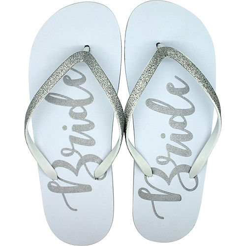 Nav Item for Adult Large/X-Large Glitter Silver Bride Flip Flops Image #1