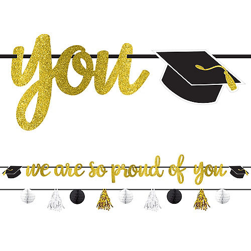 Glitter Gold Proud Of You Graduation Banner With Mini Banner Party City