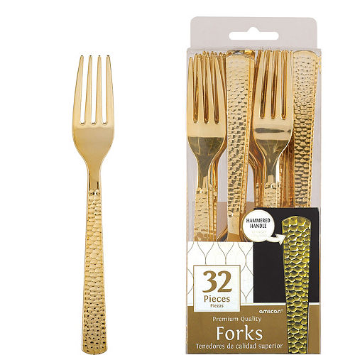 Nav Item for Gold Premium Plastic Hammered Forks 32ct Image #1
