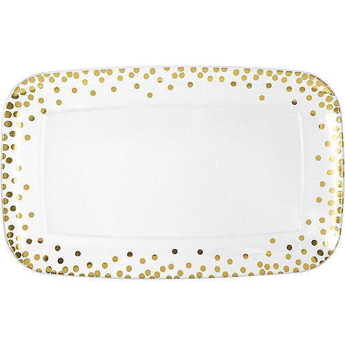 Metallic Gold Polka Dots Plastic Rectangular Platter Image #1