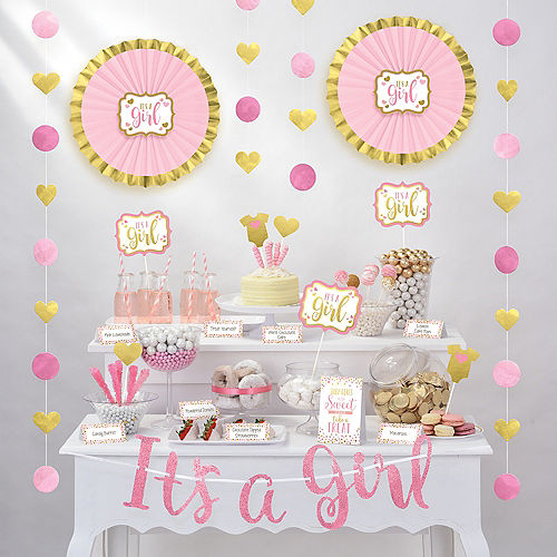 Nav Item for It's a Girl Baby Shower Treat Table Decorating Kit 23pc Image #1