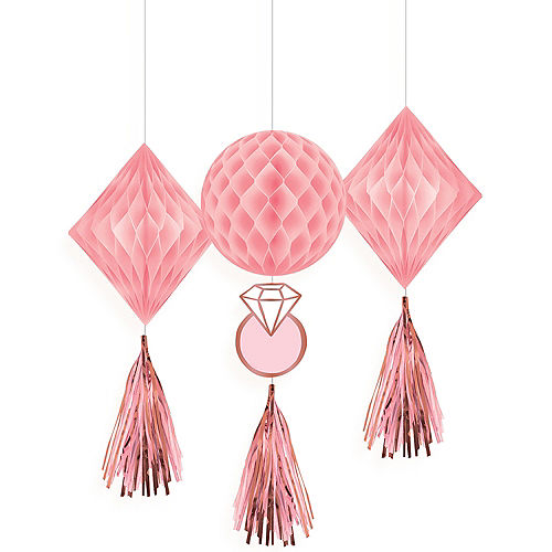 Blush & Rose Gold Honeycomb Decorations with Tails 3ct Image #1