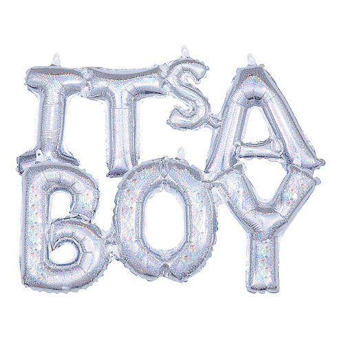 Air-Filled Prismatic Silver It's A Boy Letter Balloon Banners 2ct Image #1