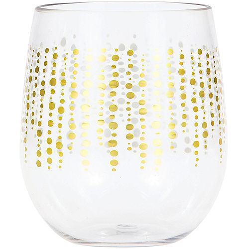 Glittering Gold Dots Plastic Stemless Wine Glass Image #1