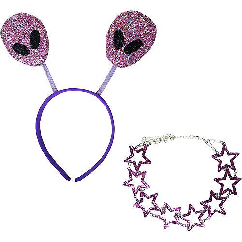 Adult Glitter Purple Alien Costume Accessory Kit Image #1